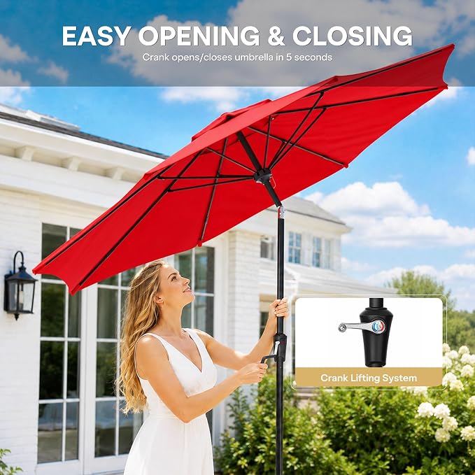 Sannwsg Outdoor Patio Umbrella,Table Umbrella with Push Button Tilt and Crank,Market Umbrella with 8 Sturdy Ribs,Yard Umbrella