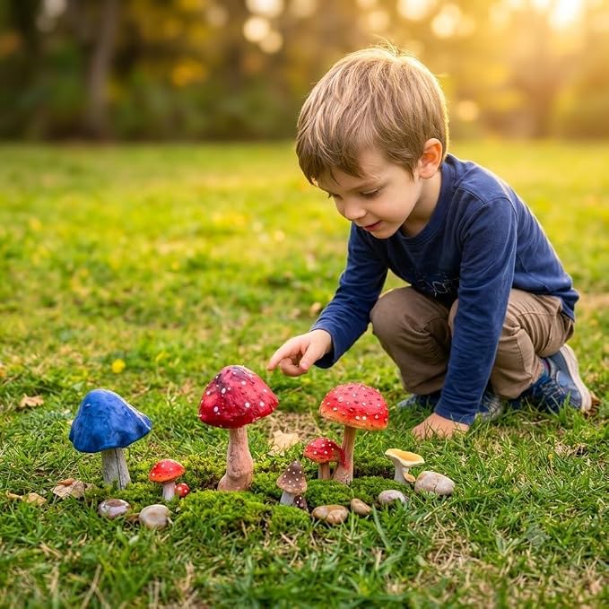 Fairy Garden Accessories Outdoor Mushroom Decor - 6 PCS Colorful Mushroom Figurines, Miniature Garden Statues and Lawn Ornaments for Outside Yard Art, Patio Plant Pot Decoration