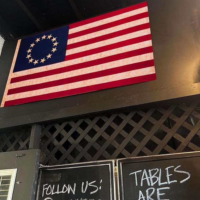 Bradford Embroidered Tea Stained Betsy Ross Flag 2x3 ft Outdoor Heavy Duty Vintage 13 Star American Flags for 250th Anniversary Colonial Flag Outdoor
