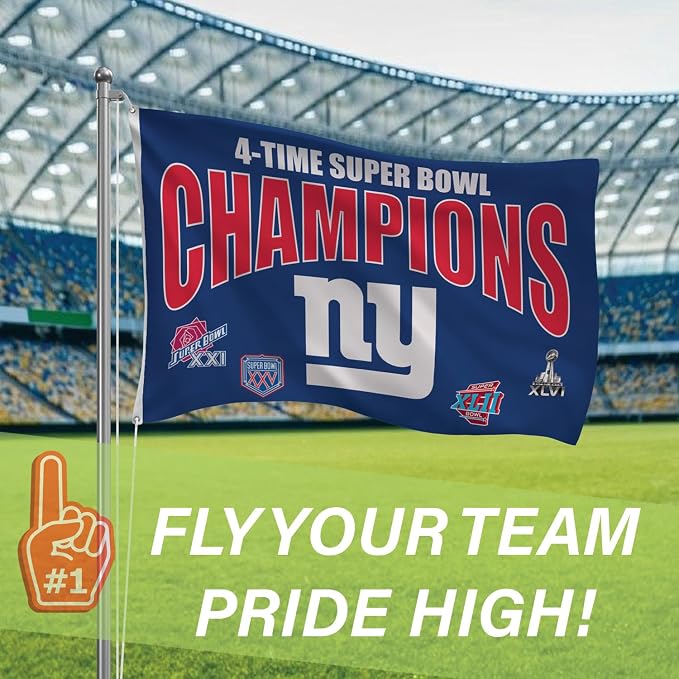 Team Sports America NFL New York Giants Multi-Win Superbowl Champions 3x5 Flag for Outside with Grommets | Outdoor & Indoor | Heavy Duty Flag & Banner | Works with Flag Pole for Outside House