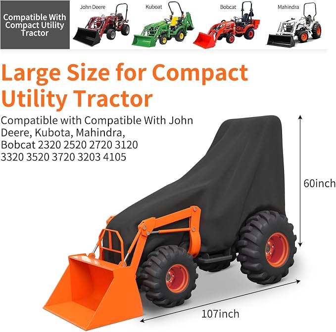 STARTWO Tractor Cover Waterproof Heavy Duty for Compact Utility Tractors LP95637 for Series 2320 2520 2720 3120 3320 3520 3720 3203 4105