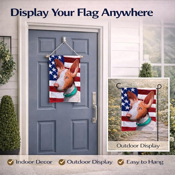 Caroline's Treasures CK6565GF Ibizan Hound Dog American Flag Garden Flag Mailbox Flag Decorative Yard Flag Banner Outside Patio Artwork Yard Flower Beds, Garden Size, Multicolor