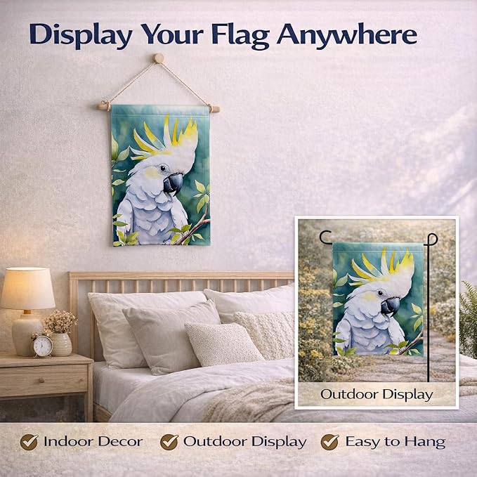 Caroline's Treasures Sulphurcrested Cockatoo Garden Flag Mailbox Flag Decorative Yard Flag Banner Outside Patio Artwork Yard Flower Beds, Garden Size, Multicolor