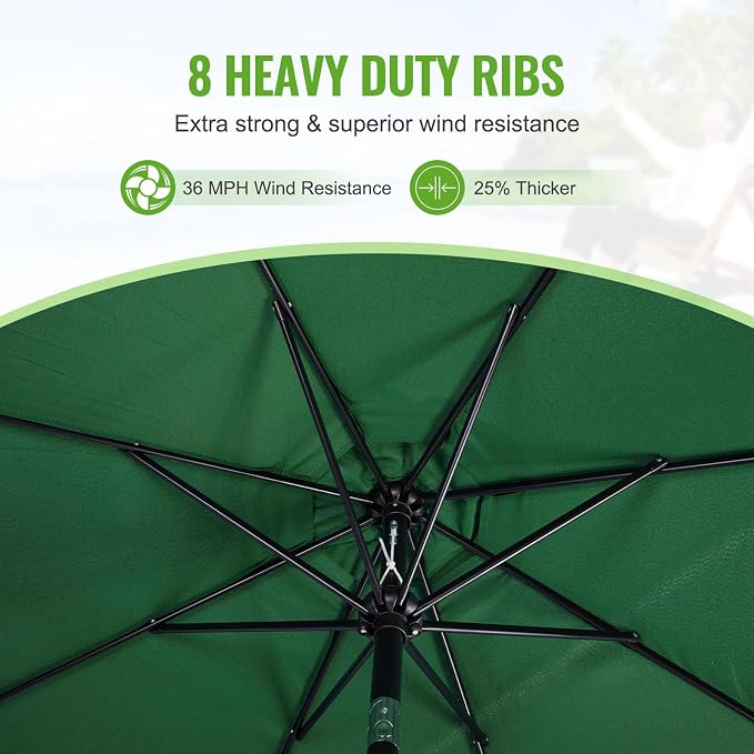 Backyard Expressions 9 ft. Patio Umbrella, Market Table Umbrella w/Tilt and Crank, 8 Ribs