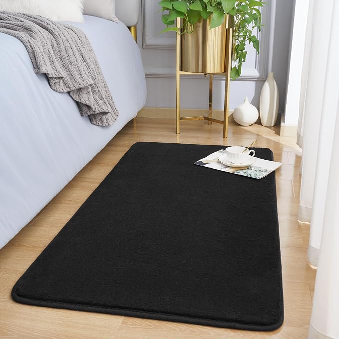 Amearea Modern Washable Runner Rugs, 2x4 Feet Black Bedroom Runner Rug | Small Area Rugs for Bedroom Living Room, Non Slip Memory Foam Rug for Hallway Entryway Kids Boys Girls Room Laundry Room