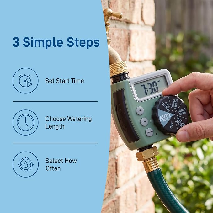 Orbit One Outlet Single-Dial Hose Faucet Timer - Easy Programmable - For Garden Watering System - LCD Hose Timer with Adjustable Watering Schedule - 62056