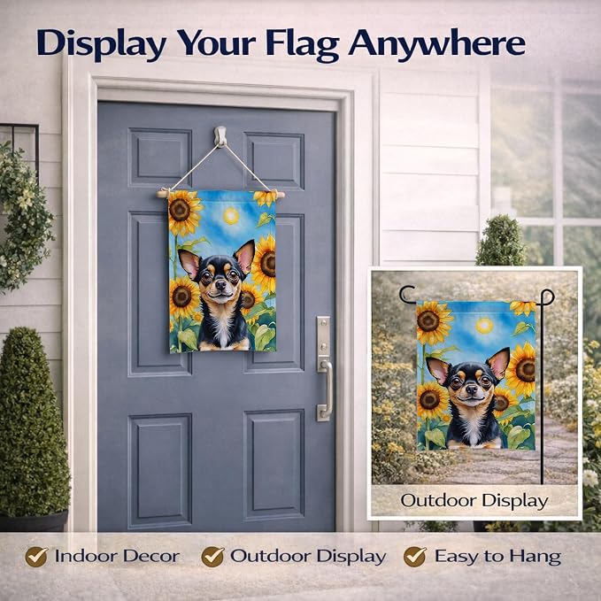 Caroline's Treasures DAC6052GF Chihuahua in Sunflowers Garden Flag Mailbox Flag Decorative Yard Flag Banner Outside Patio Artwork Yard Flower Beds, Garden Size, Multicolor