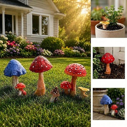 Fairy Garden Accessories Outdoor Mushroom Decor - 6 PCS Colorful Mushroom Figurines, Miniature Garden Statues and Lawn Ornaments for Outside Yard Art, Patio Plant Pot Decoration