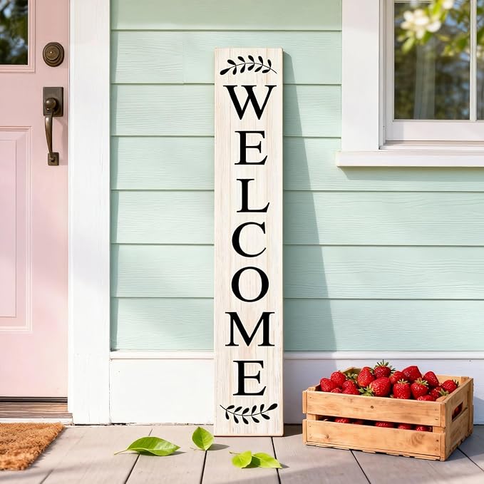 Farmhouse Wooden Welcome Sign Stand for Front Door, 47" Large Welcome Sign for Front Porch, Rustic Vertical Tall Porch Leaner Decor for Outdoor Patio Garden