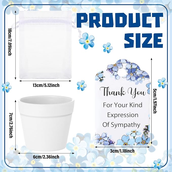 Ctosree 50 Sets Forget Me Not Seeds Packets Funeral Favors Celebration of Life with Flowerpot Thank You Tags Organza Bags for Funeral Memorial Loss of Loved One(Seeds Not Include)