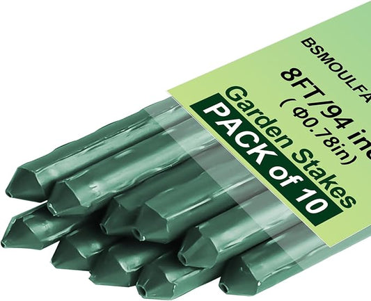 Garden Stakes 8ft, Metal Plant Stakes 8 Feet for Gardening and Farm, 0.78 Inch Dia Plastic Coated Plant Support for Tomato, Cucumber, Bean, Flower, Potted and More Climbing Plants 10 Pack