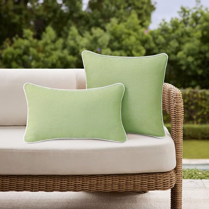 Unimatta Decorative Outdoor Water Repellent Throw Pillows with Inserts, Set of 4, 20" x12" Pillows for Patio, Backyard, Bed, Couch, and Patio Furniture, Seaweed Green
