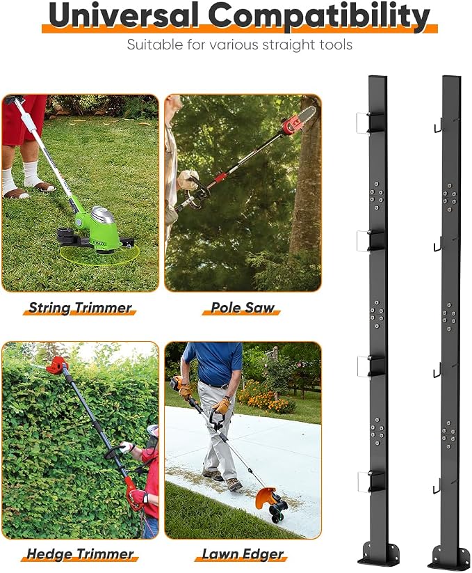 Mondazie 4 Place Weed Eater Rack for Trailer, Utility Open Trailer Trimmer Racks with Lockable Snap Buckle Mount On Landscape Truck Trailer, Weedeater Rack Holder with L-Shaped Base for Lawn Equipment