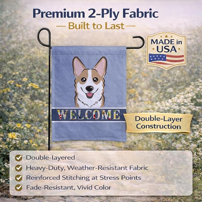 Caroline's Treasures BB1439GF Sable Corgi Welcome Garden Flag, Blue Mailbox Flag Decorative Yard Flag Banner Outside Patio Artwork Yard Flower Beds, Garden Size, Multicolor