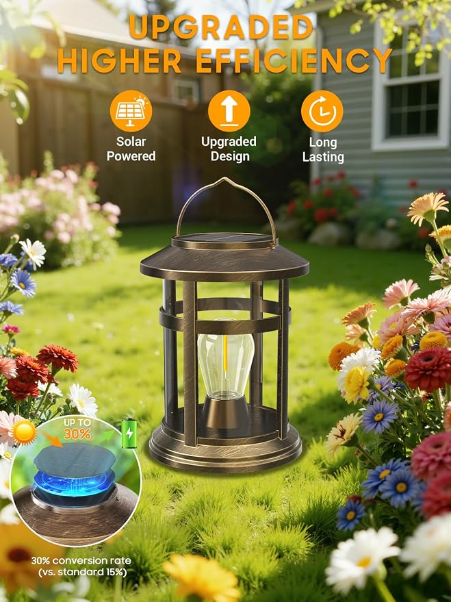 Solar Lantern Outdoor Waterproof, 2 Pack Bright Hanging Solar Lights for Outside Decorative, Upgraded Solar Powered Lanterns LED Lighting for Garden Patio Porch Decor Gifts (Antique Copper)