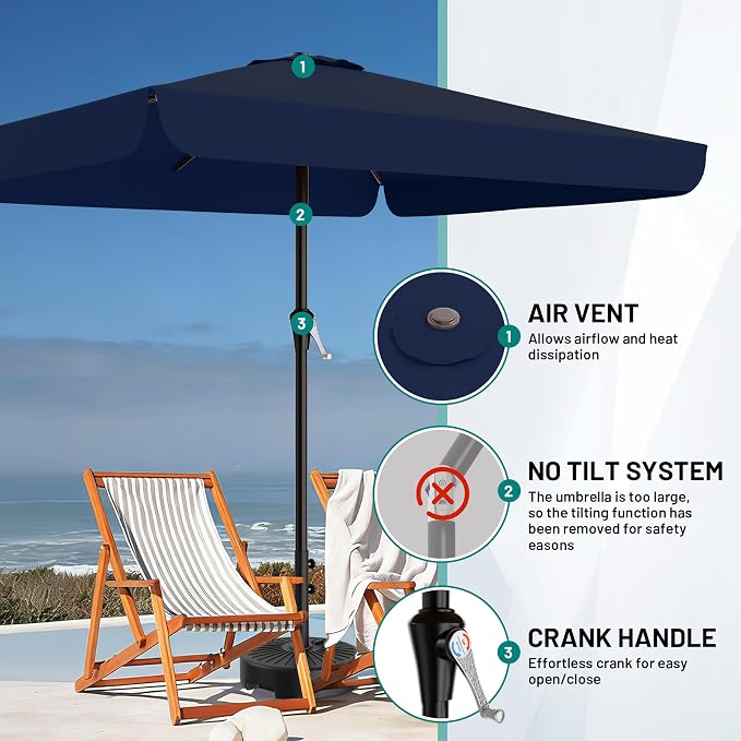 AreShark 8 X 10 FT Large Rectangular Patio Umbrella with Valance, Outdoor Table Market Umbrella w/Crank & 8 Ribs, Rectangle Outdoor Umbrellas for Garden, Deck, Yard and Poolside, Navy