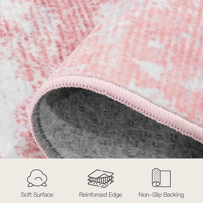 8x10 Area Rug for Living Room, Abstract Washable Large Rugs,Dusty Pink | Neutral Carpet for Bedroom, Dining Room, Home Office Nursery Indoor, Stain Resistant, Low Pile, Non-Shedding Modern Rug