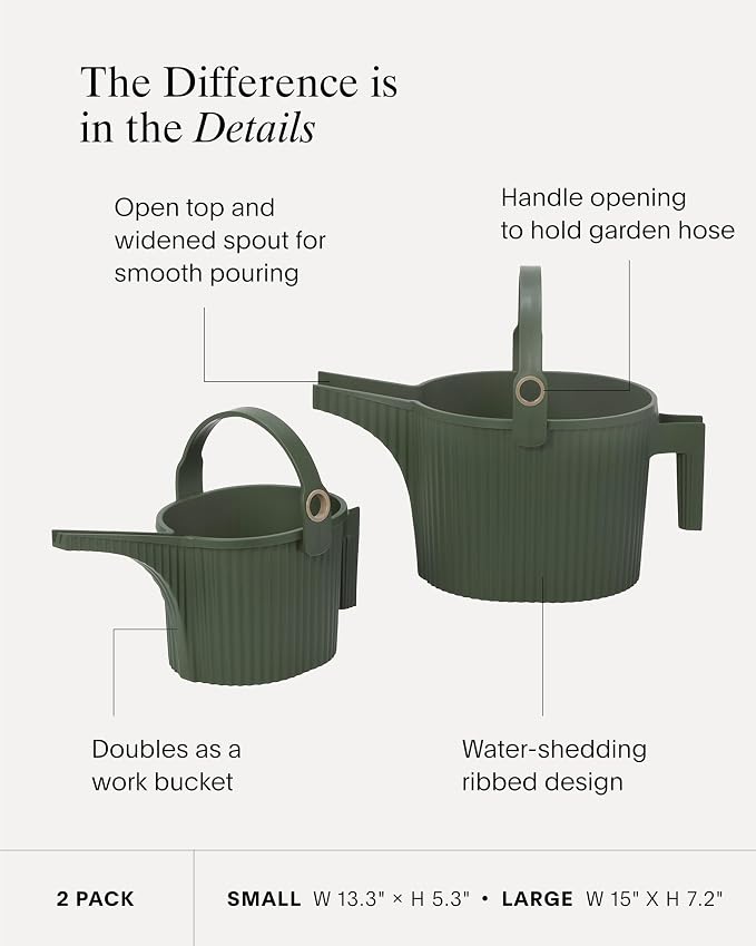Hachiman Watering Can Set of 2 - Includes Small and Large Plant Watering Can with Widened Spout for Indoor and Outdoor Plants - Hands-Free Filling - Black