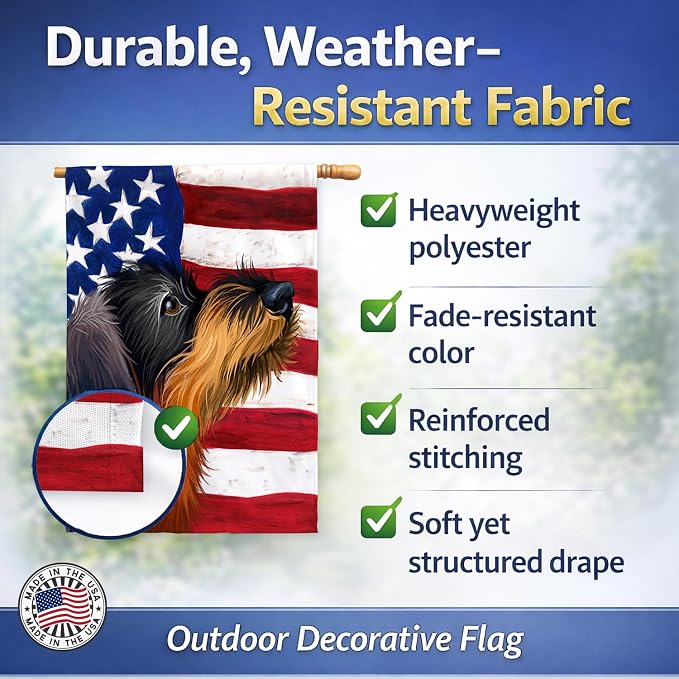 Caroline's Treasures CK6539CHF German Wirehaired Pointer American Flag House Flag Large Porch Sleeve Pole Decorative Outside Yard Banner Artwork Wall Hanging, Polyester, House Size, Multicolor
