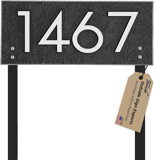 Personalized Address Sign LAWN MOUNTED - House Number Sign,Address Plaque,House Address Numbers for Outside House Lawn Insert,Yard,Ground,Garden,Drive Way Free Standing with Stakes(Silver)