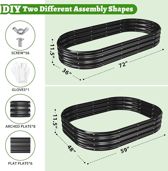 TBMLC Oval Galvanized Planter Box, Metal Raised Garden Bed - 0.8MM Thick- Ideal for Outdoor Gardening and Planting of Vegetables Flowers Fruits Succulent Plants and Others (Black, 6X3X1 FT)