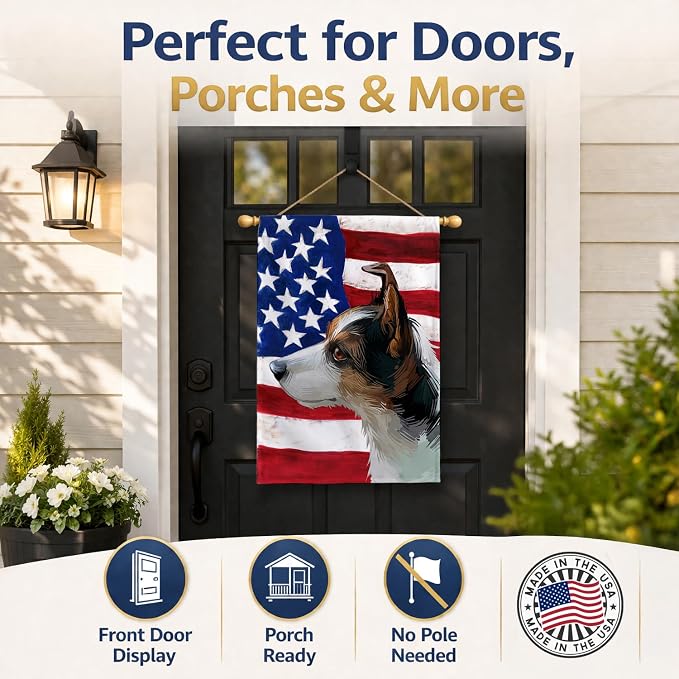 Caroline's Treasures CK6617CHF Miniature Fox Terrier Dog American Flag House Flag Large Porch Sleeve Pole Decorative Outside Yard Banner Artwork Wall Hanging, Polyester, House Size, Multicolor
