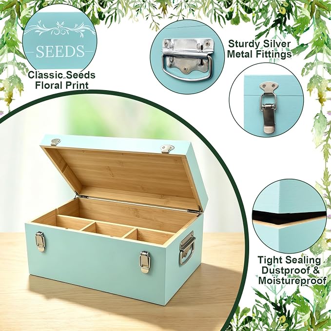 Bamboo Seed Storage Organizer Box with Lock