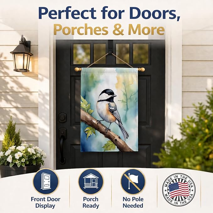 Caroline's Treasures Massachusetts Blackcapped Chickadee House Flag Large Porch Sleeve Pole Decorative Outside Yard Banner Artwork Wall Hanging, Polyester, House Size, Multicolor