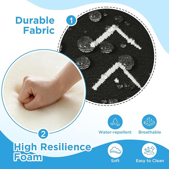 19 x 19 Inch Outdoor Chair Cushions with Tie Straps, Set of 4 Thick Water Repellent Square Patio Chair Pads for Garden Lawn Patio Furniture, Noir Trace