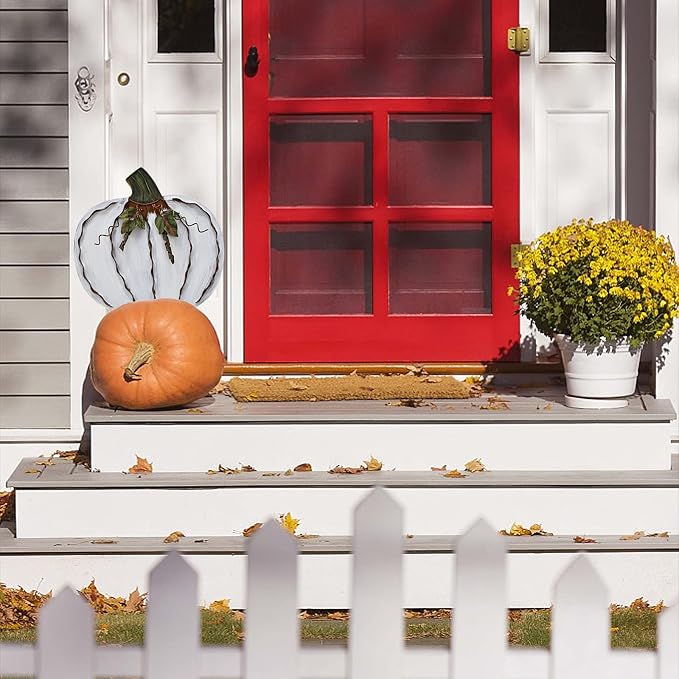 17" H Metal Pumpkin Yard Stake - Outdoor Fall Decor Rustic Garden Stake - Autumn Yard Sign Lawn Ornaments for Porch Home Patio Harvest Thanksgiving Halloween Decorations