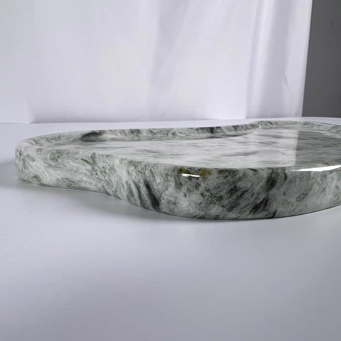 WneFu Choiziic Natural Decorative Tray, Cloud Shape, 9.8x6.1x0.62 Inches, Modern Style, Polished Finish, Bathroom Kitchen Counter Vanity Organizer with Anti-Slip Mad (Green-Marble-P)