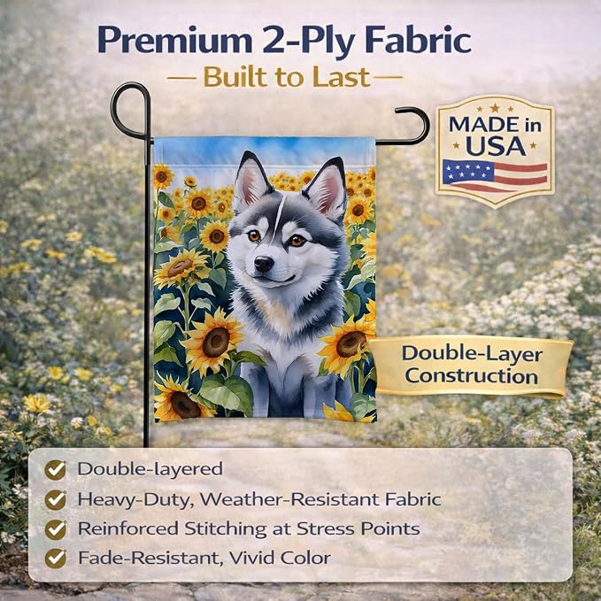Caroline's Treasures DAC6004GF Alaskan Klee Kai in Sunflowers Garden Flag Mailbox Flag Decorative Yard Flag Banner Outside Patio Artwork Yard Flower Beds, Garden Size, Multicolor