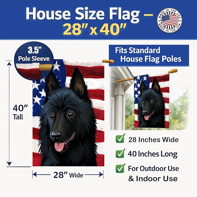 Caroline's Treasures CK6692CHF Schipperke Dog American Flag House Flag Large Porch Sleeve Pole Decorative Outside Yard Banner Artwork Wall Hanging, Polyester, House Size, Multicolor