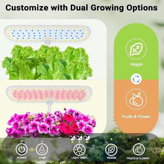 14 Pods Hydroponics Growing System, Indoor Herb Garden with LED Grow Light, 5L Water Tank, Hydroponic Grow Kit with Auto-Timer, STEM Growing Kit