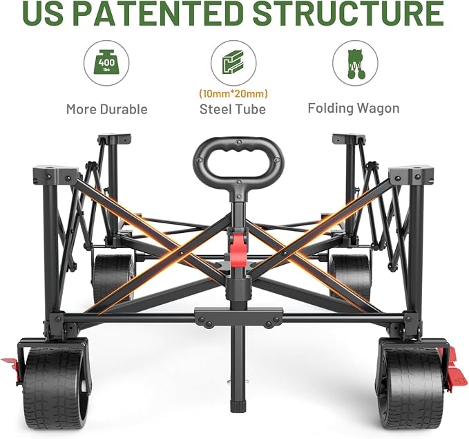 Timber Ridge 600L Beast Wagon 55.25" L Folding Cart with w/Big Wheels | Cargo Net & Tailgate, 26" W Extra Wide, 500lbs Heavy Duty All Terrain Collapsible Carts for Camping,Sports, Dogs, Grey