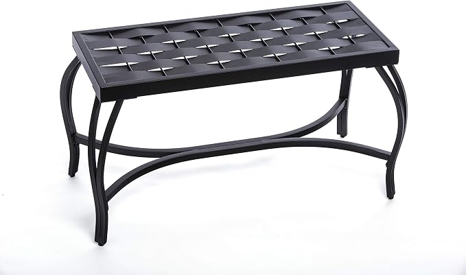 Mango Steam Free Standing Patio Garden Weave Bench, Metal Charcoal Black