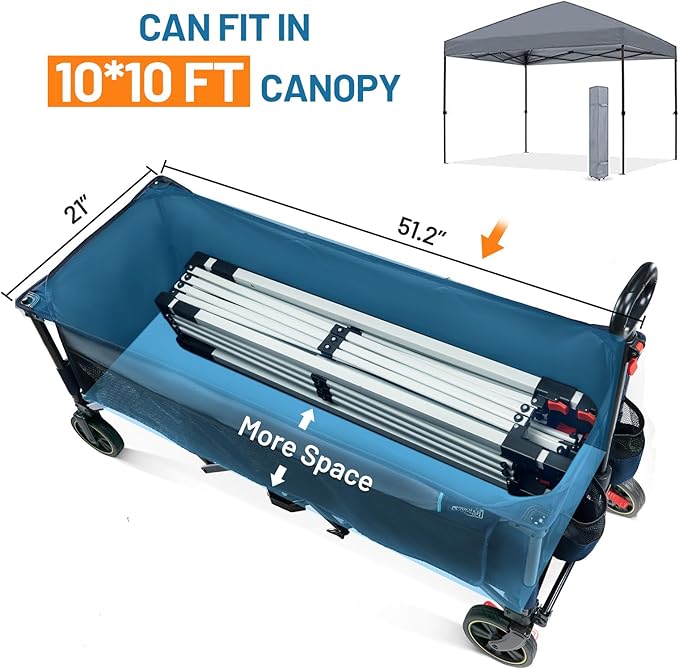 Timber Ridge 51.2'' Extended Collapsible Wagons Carts Foldable, 500LBS Heavy Duty Sports Wagon with Adjustable Handle, 400L Capacity Portable Cart for Camping Shopping