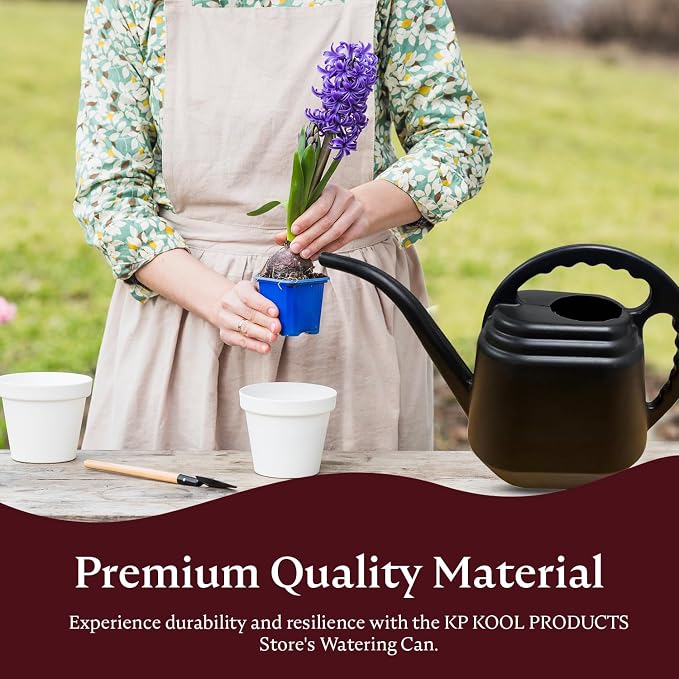 KP KOOL PRODUCTS One Gallon Black Watering Can – Durable Plastic Indoor & Outdoor Plant Waterer – Lightweight Garden Tool with Easy Pour Spout – Perfect for Flowers, Herbs, and Houseplants – 1 Pack