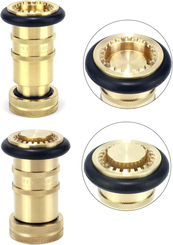 QWORK 1" NST/NH Brass Fire Hose Spray Nozzle, Heavy Duty Fire Equipment, Industrial Jet Fog Nozzle 36 gpm 100 psi