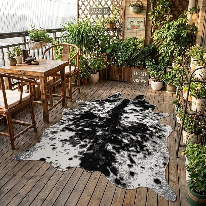MustMat Faux Cowhide Rug,Cow Print Area Rug for Western Decor 5'2'' × 6'7'' | Black & White for Bedrooms, Living Rooms & Offices. Suits Industrial & Farmhouse Decor for Holiday & Parties