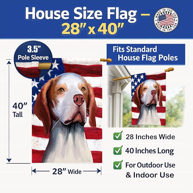Caroline's Treasures CK6563CHF Hunting Dog American Flag House Flag Large Porch Sleeve Pole Decorative Outside Yard Banner Artwork Wall Hanging, Polyester, House Size, Multicolor