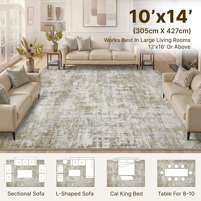 10x14 Area Rugs Washable Modern Abstract Living Room Bedroom Rug | Non Slip Soft Carpets Indoor Floor Stain Resistant Large Carpet for Bedroom Dining Room Farmhouse Nursery Home Office
