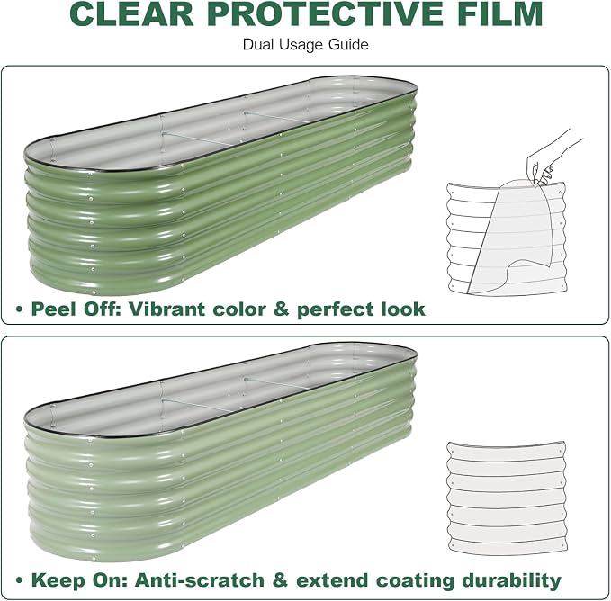 Galvanized Raised Garden Bed - 8×2×1.4ft Planter Raised Beds for Gardening | Oval Metal Garden Planter Box with Safety Edging and Gloves for Vegetables Fruits and Flower OliveGreen