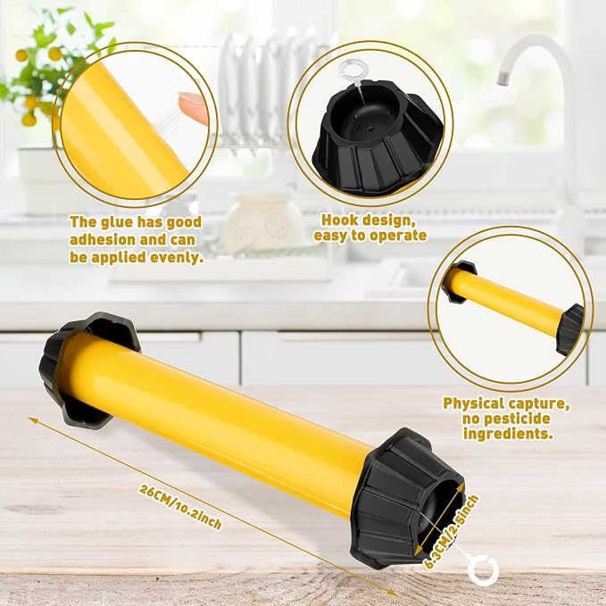 Qualirey 8 Pcs Sticky Fly Trap Fly Stick Indoor Outdoor Long Lasting Hanging Flies Bug Catcher Paper Tape Strips with Hook for Wasps Gnats Bug Insects Fruit Flies Mosquitoes (Stylish-1,Yellow)