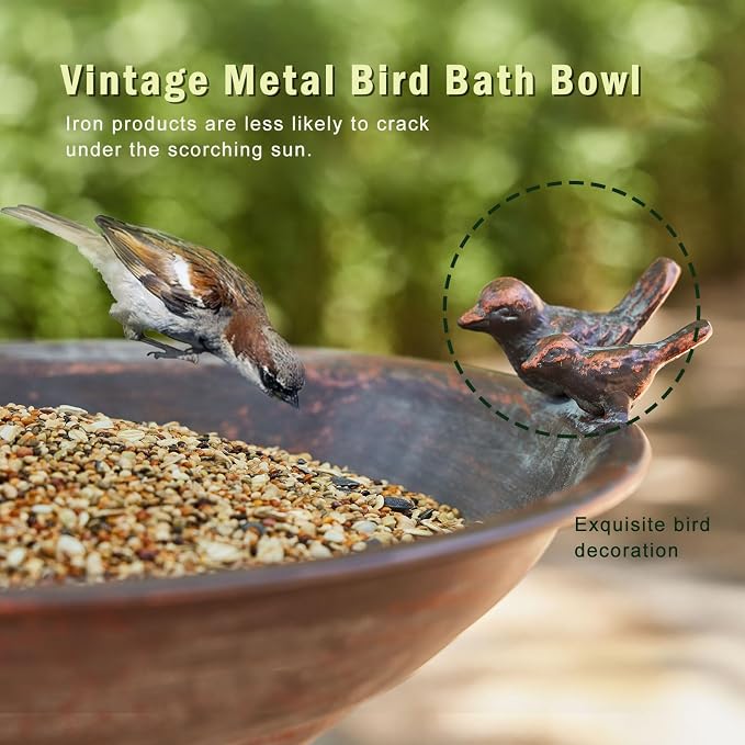 Cast Iron Pedestal Bird Bath,Metal Bird Bath for Outdoor,Vintage Birdbath | 27.5”H Outdoor Bird Bath,Standing Bird Bath for Garden Patio Lawn Decor