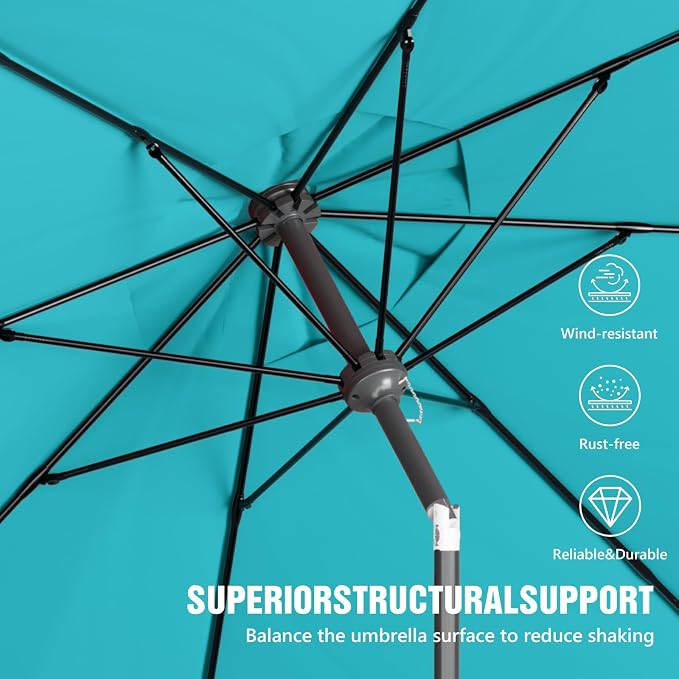 Sannwsg Patio Umbrellas, Pool Umbrella with 8 Sturdy Ribs, Outdoor Umbrella with Push Button Tilt/Crank, Deck Umbrellas, Market Umbrela Table for Backyard, Deck, Garden, Pool