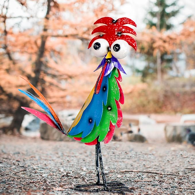 Natelf Outdoor Wacky Metal Rooster Yard Statue Decoration | Garden Statues, Chicken Figurine, Courtyard Decoration, Holiday Gift