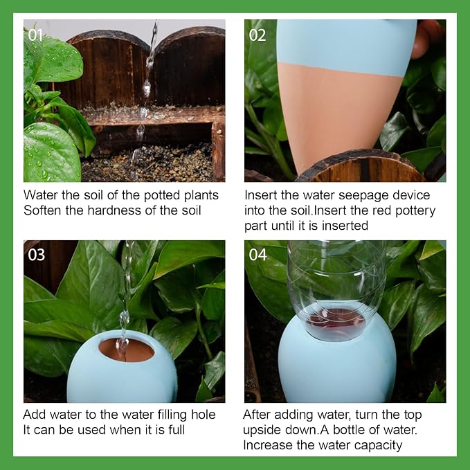 4 Pack Terracotta Watering Spikes, Plant Watering Devices Wine Bottle Automatic Plant Self Watering Spikes for Vacations, Clay Self-Watering Stakes for Indoor Outdoor Plants