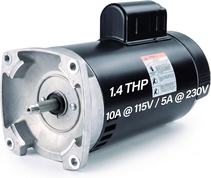 1 HP Pool Pump Motor, 56Y Square Flange, 115/230V, 3450 RPM, ODP | Single speed replacement motor, compatible with B2853/B853 specs, 1.4 service factor