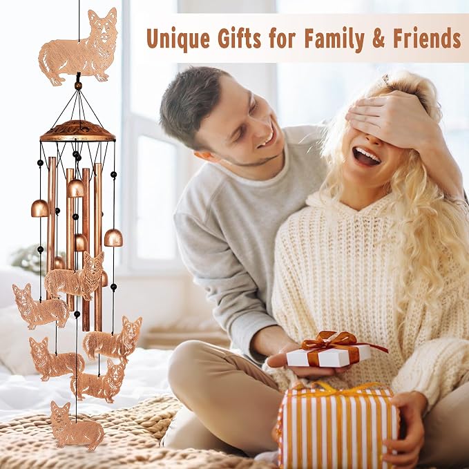 GDNSFIT Corgi Wind Chimes for Outside, Metal Windchimes Outdoors, Corgi Gifts for Women/Men, Memorial/Birthday Gifts, Garden Decor for Outside, Patio or Yard, Durable Chimes for Outdoors